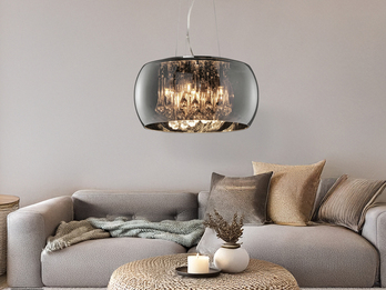 LED Pendelleuchte mit Glas Chrom in Rauchglas Optik & Kristallbehang Ø 40cm
