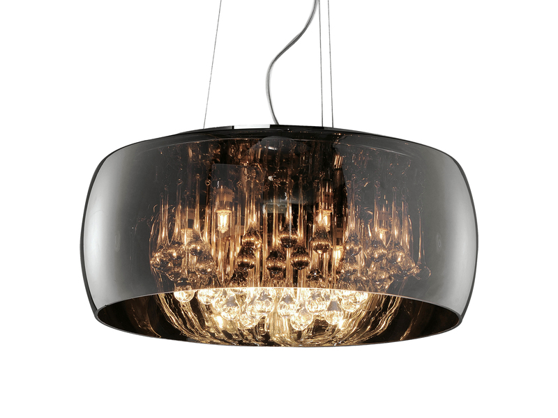 LED Pendelleuchte mit Glas Chrom in Rauchglas Optik & Kristallbehang Ø 50cm
