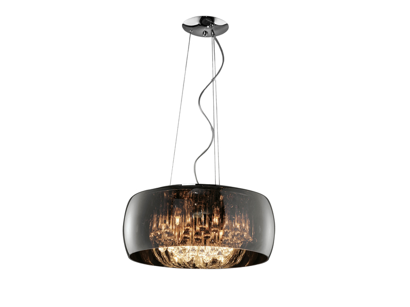 LED Pendelleuchte mit Glas Chrom in Rauchglas Optik & Kristallbehang Ø 50cm