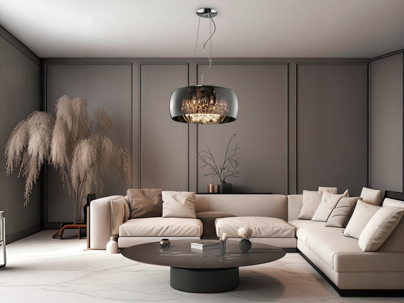 Kristall LED Pendelleuchte Glas Chrom verspiegelt & Rauchglas Optik Ø 50cm