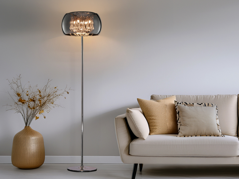 Kristall LED Stehleuchte Glas Chrom verspiegelt & Rauchglas Optik, Höhe 158cm