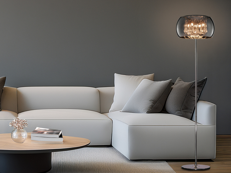 Kristall LED Stehleuchte Glas Chrom verspiegelt & Rauchglas Optik, Höhe 158cm