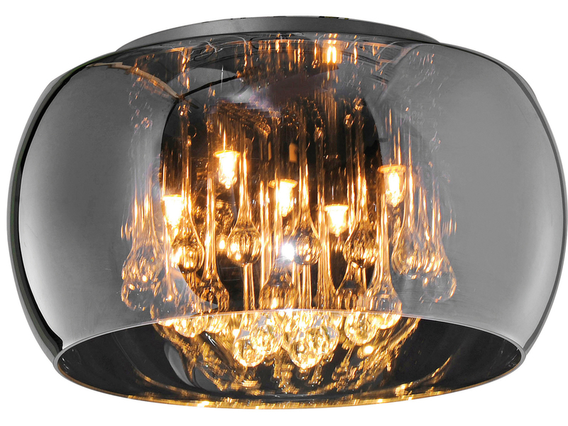 Kristall LED Deckenleuchte Glas Chrom verspiegelt & Rauchglas Optik Ø 40cm