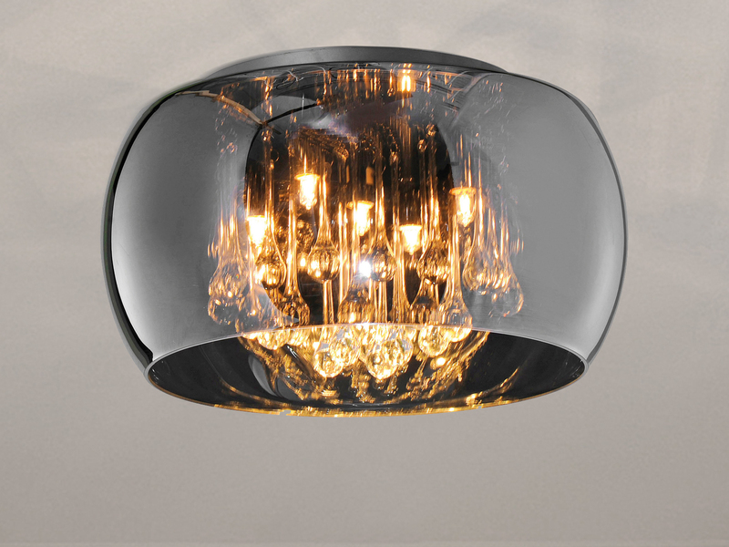 LED Deckenleuchte mit Glas Chrom in Rauchglas Optik & Kristallbehang Ø 40cm