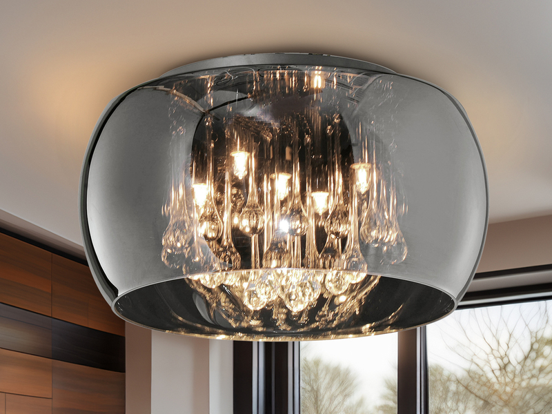 LED Deckenleuchte mit Glas Chrom in Rauchglas Optik & Kristallbehang Ø 40cm