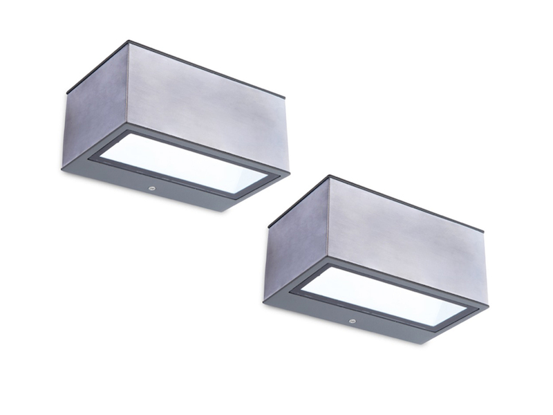 Eckige LED Up and Down Außenwandlampen 2er SET aus ALU in Silber, 14cm breit