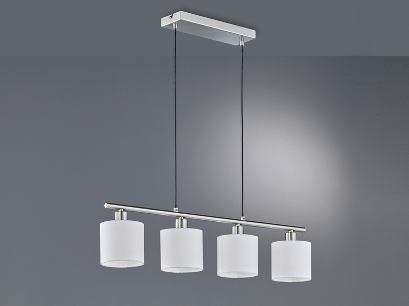 LED Pendelleuchte 4-flammig Lampenschirme Stoff Weiß, Breite 75cm