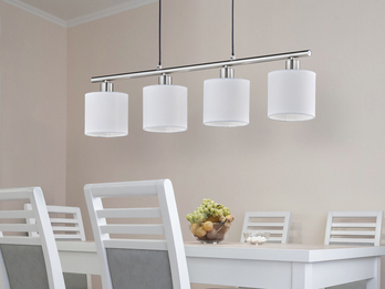 Pendelleuchte 4-flammig Lampenschirme Stoff Weiß inkl. E14 LED, Breite 75cm