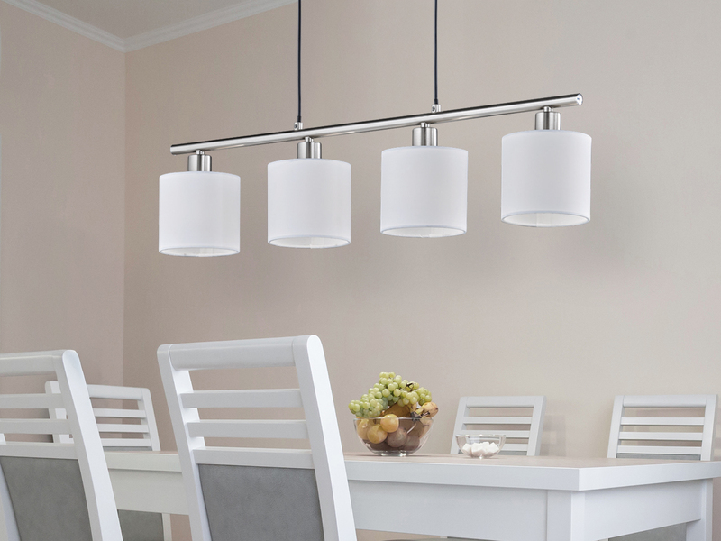Pendelleuchte 4-flammig Lampenschirme Stoff Weiß inkl. E14 LED, Breite 75cm