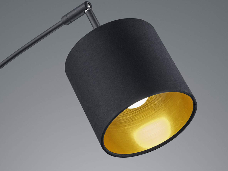 Stehlampe 5-flammig gebogen Stoffschirme Schwarz Gold mit E14 LED, Höhe 200cm