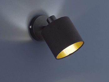 Wandstrahler mit Stoffschirm Schwarz Gold inkl. E14 LED, Breite 12cm