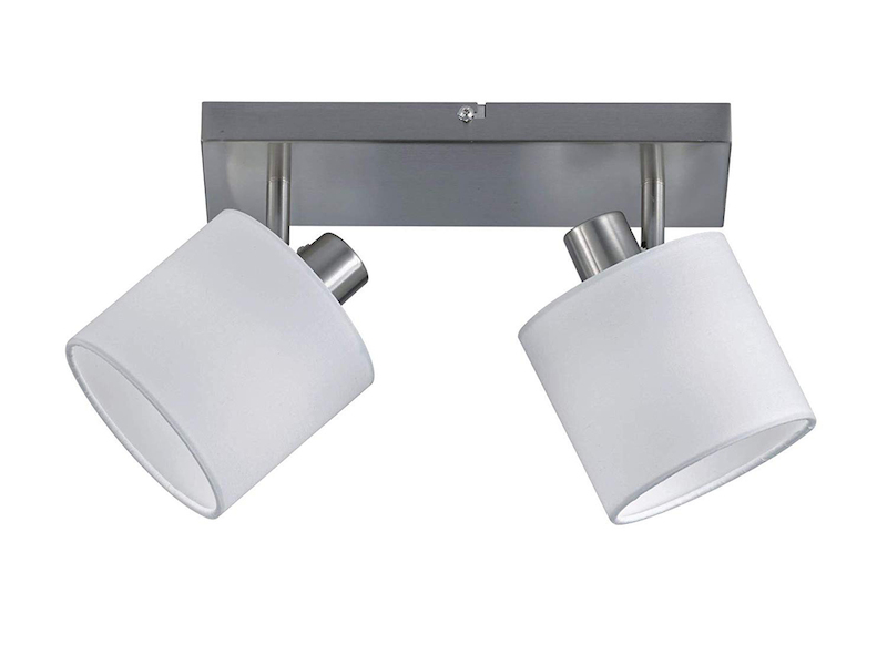 Deckenstrahler 2-flammig Silber, Stoffschirme Weiß inkl. E14 LED, Breite 28cm