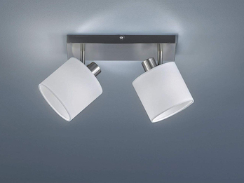 Deckenstrahler 2-flammig Silber, Stoffschirme Weiß inkl. E14 LED, Breite 28cm