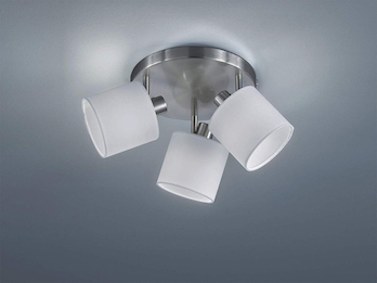 Deckenstrahler 3-flammig Silber, Stoffschirme Weiß inkl. E14 LED Ø 25cm