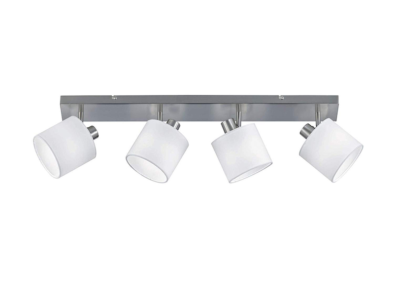 Deckenstrahler 4-flammig Silber, Stoffschirme Weiß inkl. E14 LED, Breite 70cm