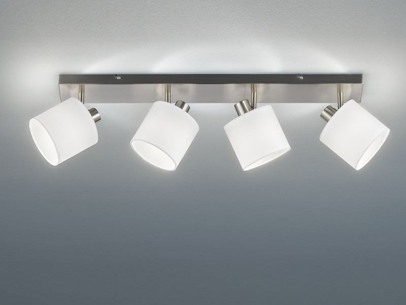 Deckenstrahler 4-flammig Silber, Stoffschirme Weiß inkl. E14 LED, Breite 70cm