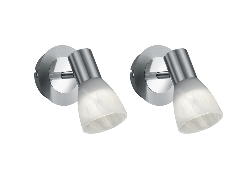 2er Set LED Wandstrahler Silber mit Glas Lampenschirm, Breite 10cm