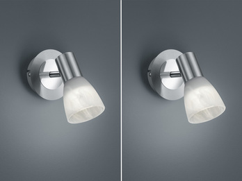 2er Set LED Wandstrahler Silber mit Glas Lampenschirm, Breite 10cm