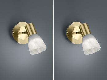 2er Set LED Wandstrahler Messing mit Glas Lampenschirm, Breite 10cm