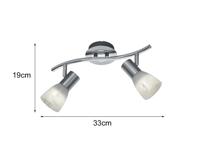 2er SET 2-flammige Deckenstrahler Silber, Glasschirme schwenkbar Breite 33cm