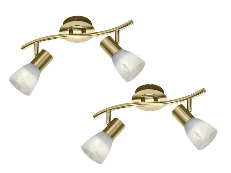 2er SET LED Deckenstrahler Messing 2-flammig mit Glasschirmen, Breite 33cm