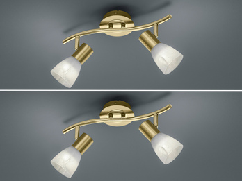 2er SET LED Deckenstrahler Messing 2-flammig mit Glasschirmen, Breite 33cm