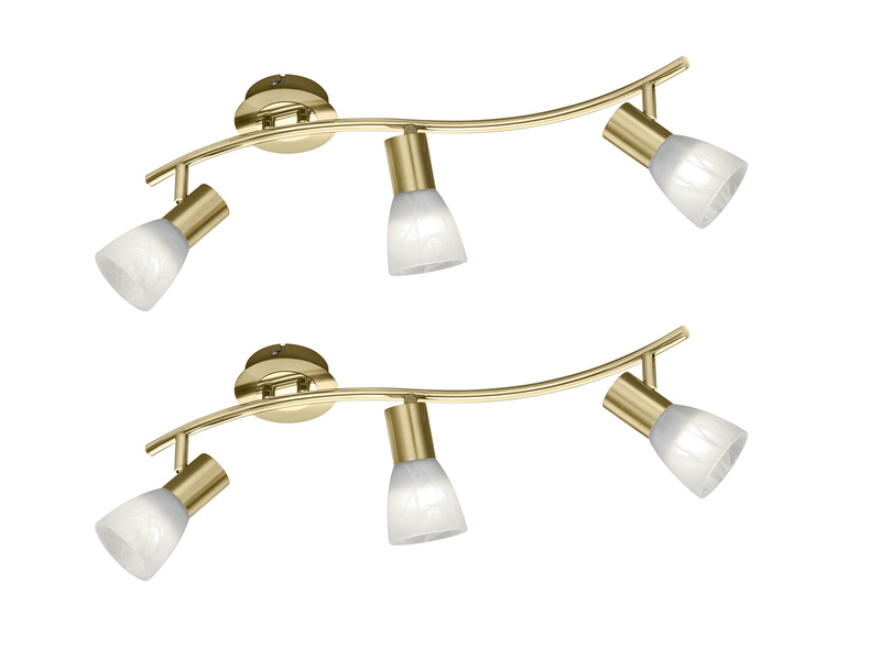 2er SET LED Deckenstrahler Messing 3-flammig mit Glasschirmen, Breite 55cm