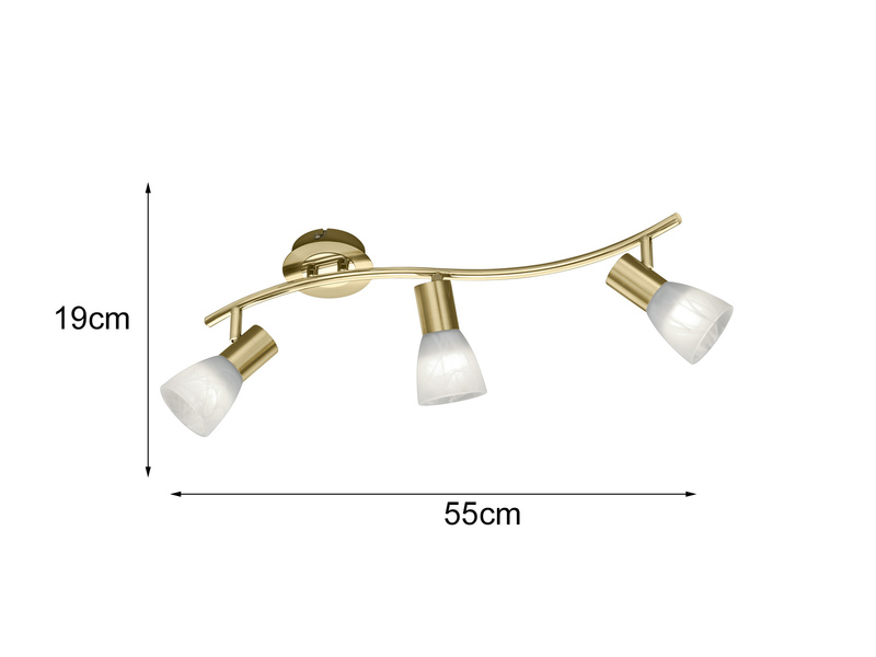 2er SET LED Deckenstrahler Messing 3-flammig mit Glasschirmen, Breite 55cm
