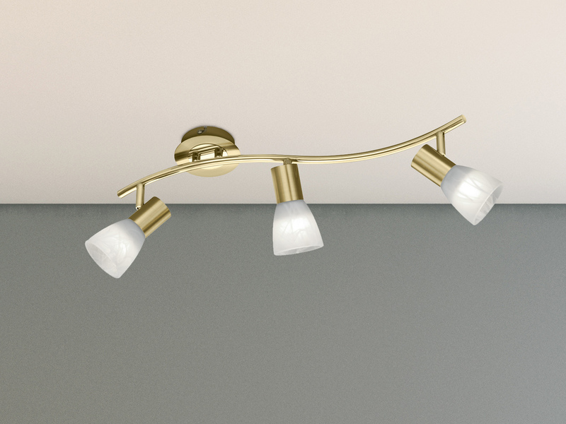 2er SET LED Deckenstrahler Messing 3-flammig mit Glasschirmen, Breite 55cm