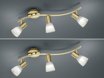 2er SET LED Deckenstrahler Messing 3-flammig mit Glasschirmen, Breite 55cm