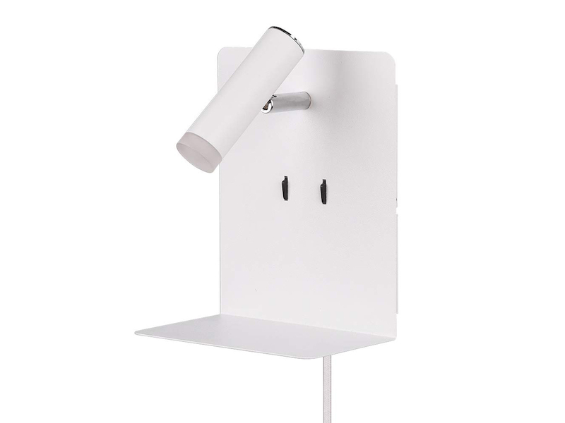 LED Wandspot ELEMENT Weiß mit Schalter, Stecker, USB Ladefunktion, Breite 16cm