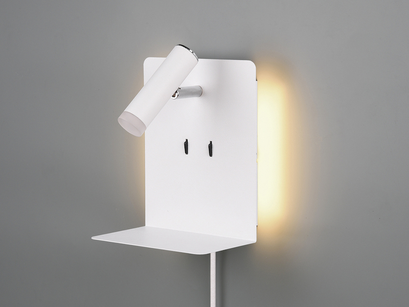 LED Wandspot ELEMENT Weiß mit Schalter, Stecker, USB Ladefunktion, Breite 16cm