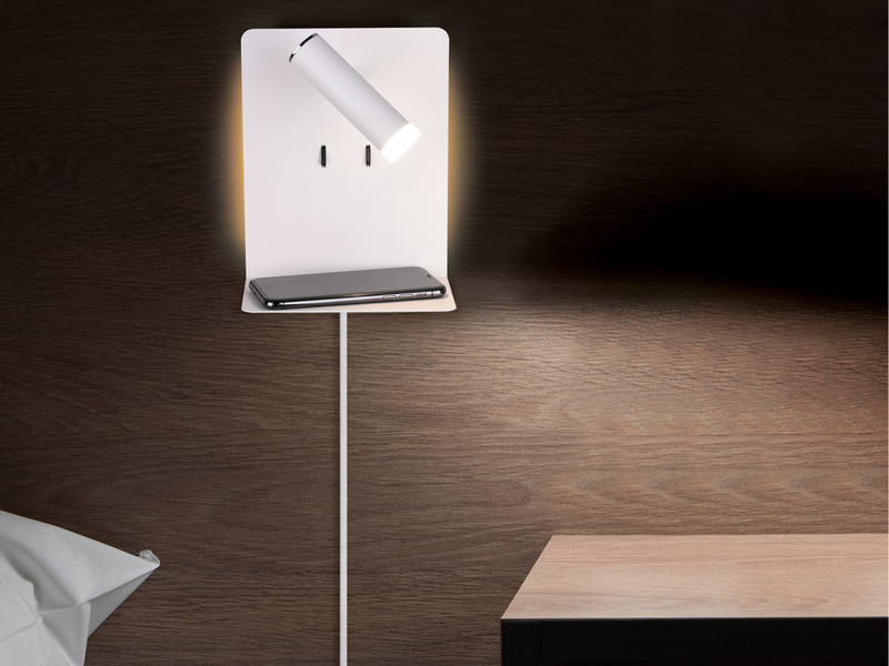 LED Wandspot ELEMENT Weiß mit Schalter, Stecker, USB Ladefunktion, Breite 16cm