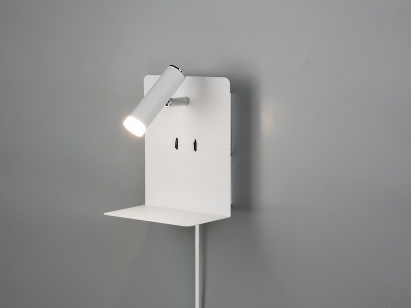 LED Wandspot ELEMENT Weiß mit Schalter, Stecker, USB Ladefunktion, Breite 16cm