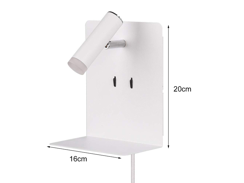 Design LED Wandleuchte ELEMENT in Weiß matt mit USB Ladebuchse und Ablage