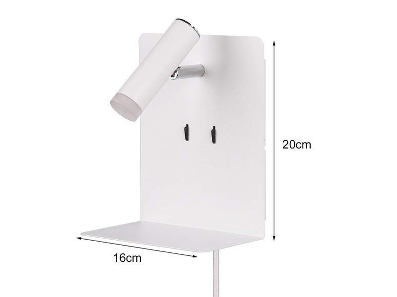 LED Wandspot ELEMENT Weiß mit Schalter, Stecker, USB Ladefunktion, Breite 16cm