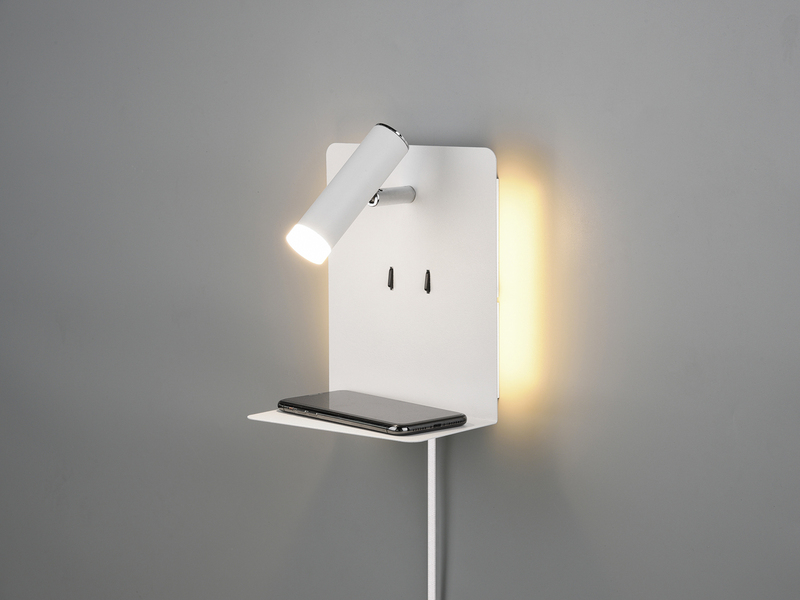 LED Wandspot ELEMENT Weiß mit Schalter, Stecker, USB Ladefunktion, Breite 16cm