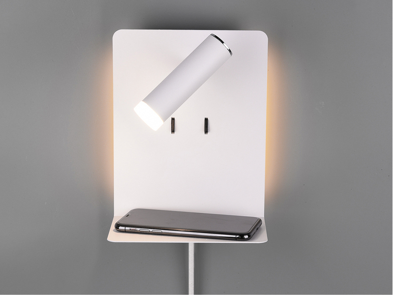 LED Wandspot ELEMENT Weiß mit Schalter, Stecker, USB Ladefunktion, Breite 16cm