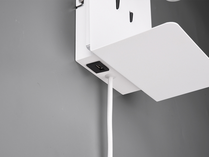 Design LED Wandleuchte ELEMENT in Weiß matt mit USB Ladebuchse und Ablage