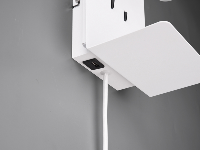 LED Wandspot ELEMENT Weiß mit Schalter, Stecker, USB Ladefunktion, Breite 16cm
