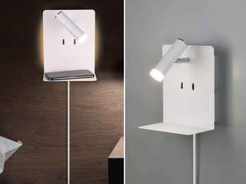 LED Wandspot ELEMENT Weiß mit Schalter, Stecker, USB Ladefunktion, Breite 16cm