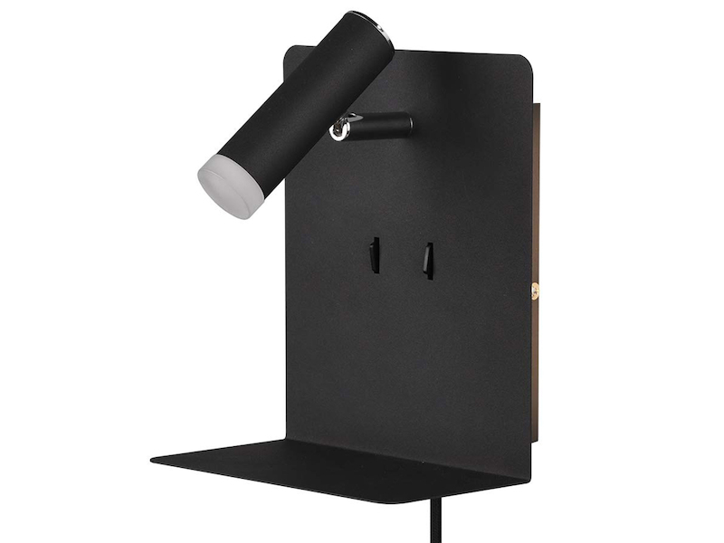 LED Wandspot ELEMENT Schwarz mit Schalter, Stecker & USB, Breite 16cm