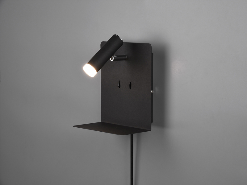 LED Wandspot ELEMENT Schwarz mit Schalter, Stecker & USB, Breite 16cm