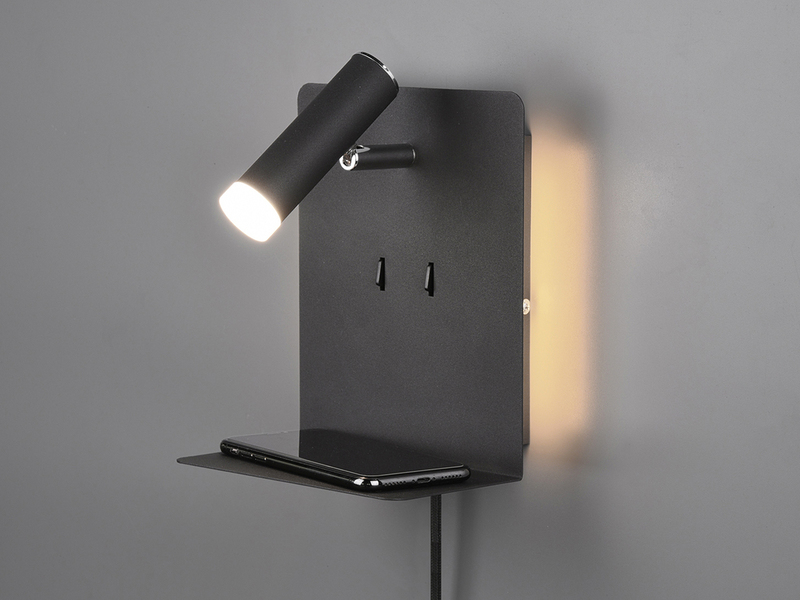 LED Wandspot ELEMENT Schwarz mit Schalter, Stecker & USB, Breite 16cm