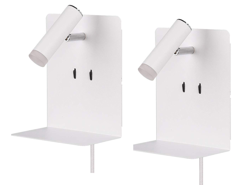 2er Set LED Wandspots Weiß mit Schalter, Stecker, USB Ladefunktion, Breite 16cm