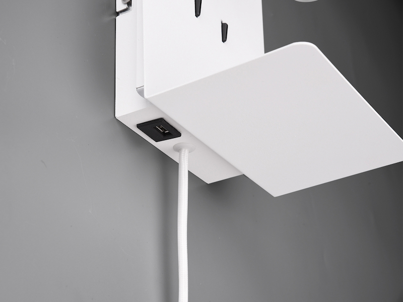 2er Set LED Wandspots Weiß mit Schalter, Stecker, USB Ladefunktion, Breite 16cm
