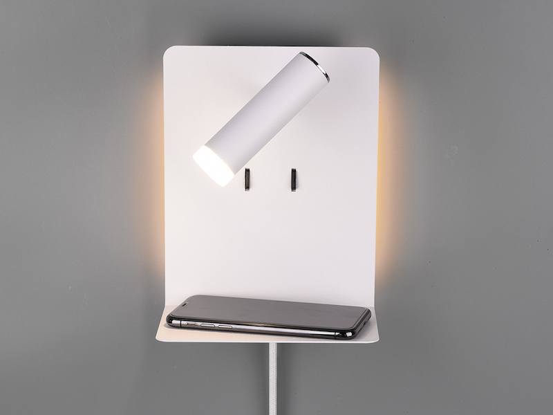 2er Set LED Wandspots Weiß mit Schalter, Stecker, USB Ladefunktion, Breite 16cm