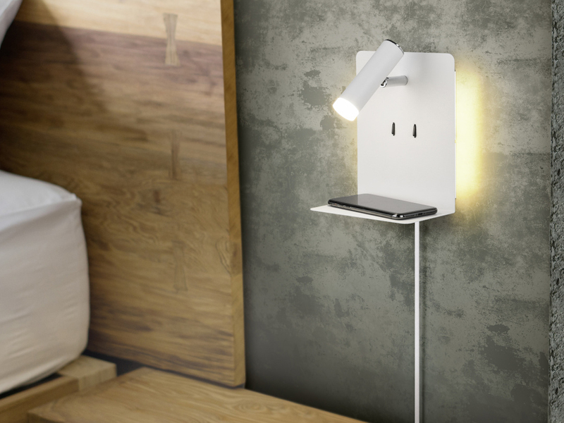2er Set LED Wandspots Weiß mit Schalter, Stecker, USB Ladefunktion, Breite 16cm
