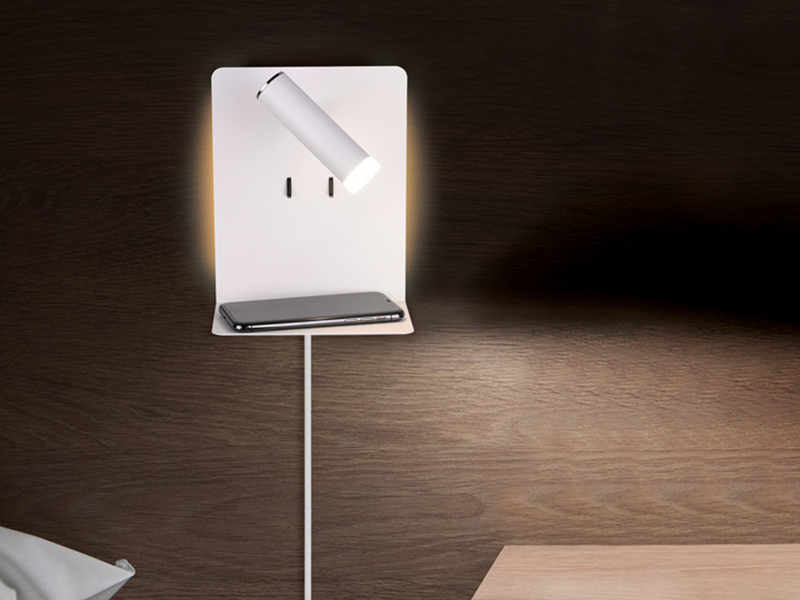 2er Set LED Wandspots Weiß mit Schalter, Stecker, USB Ladefunktion, Breite 16cm