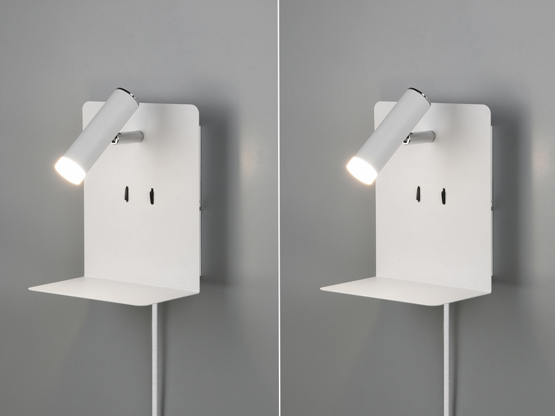 2er Set LED Wandspots Weiß mit Schalter, Stecker, USB Ladefunktion, Breite 16cm
